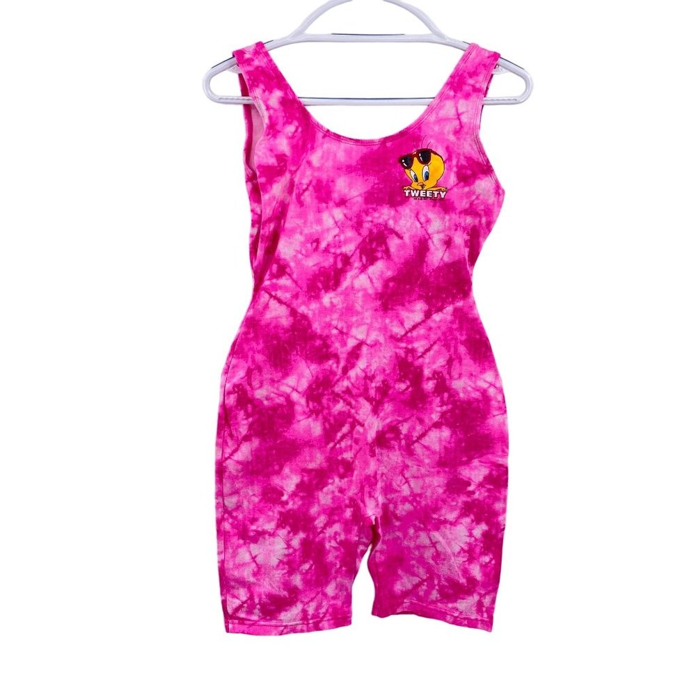 Vintage Looney‎ Tunes Tweety Bird bodysuit size large pink tie dye unitard